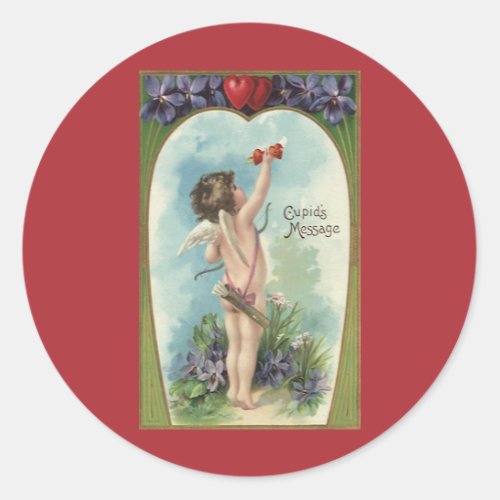 Vintage Victorian Valentines Day Cupids Message Classic Round Sticker