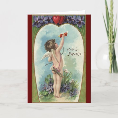 Vintage Victorian Valentines Day Cupids Message Holiday Card