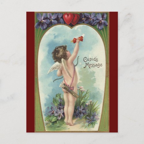 Vintage Victorian Valentines Day Cupids Message Holiday Postcard