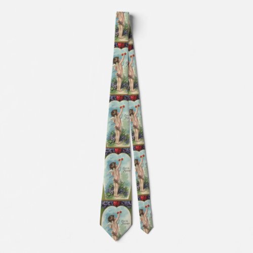 Vintage Victorian Valentines Day Cupids Message Neck Tie