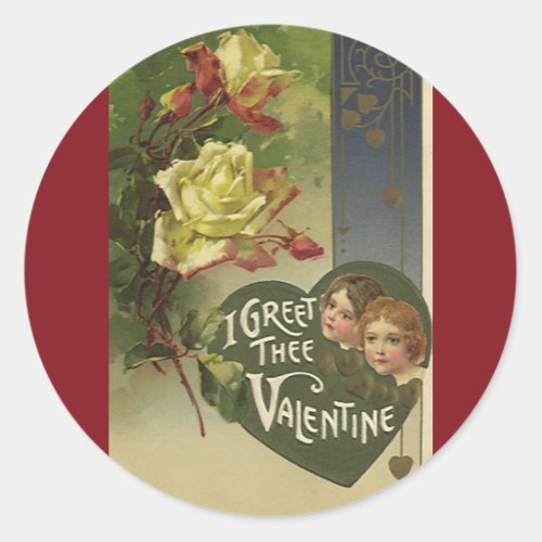 Vintage Victorian Valentines Day Girls and Roses Classic Round Sticker