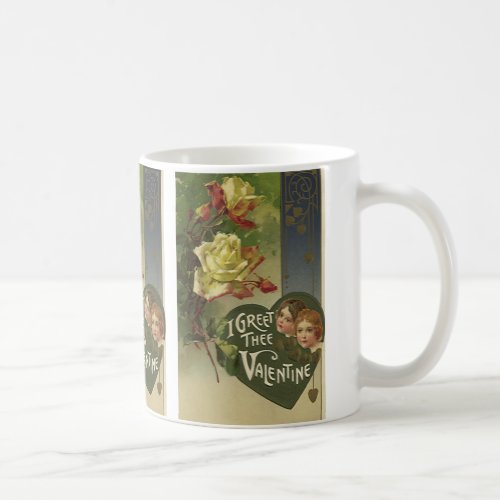 Vintage Victorian Valentines Day Girls and Roses Coffee Mug