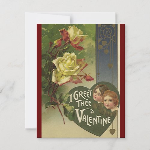 Vintage Victorian Valentines Day Girls and Roses Holiday Card