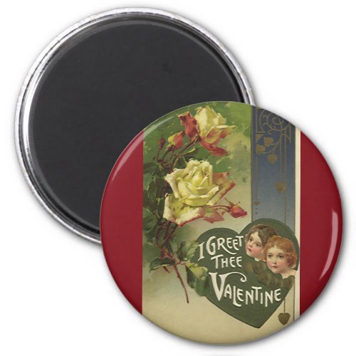 Vintage Victorian Valentines Day Girls and Roses Magnet