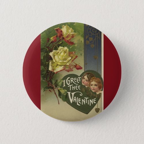 Vintage Victorian Valentines Day Girls and Roses Pinback Button