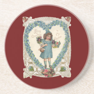 Vintage Victorian Valentine's Day, Heart Wreath Sandstone Coaster