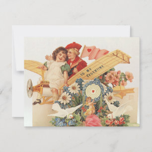 Vintage Victorian Valentines Day, Kids in Airplane Holiday Card