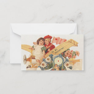 Vintage Victorian Valentines Day, Kids in Airplane Note Card