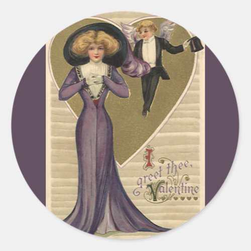 Vintage Victorian Valentines Day Lady in Purple Classic Round Sticker