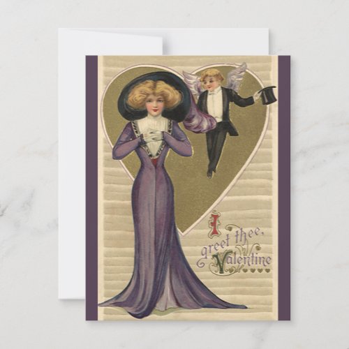 Vintage Victorian Valentines Day Lady in Purple Holiday Card
