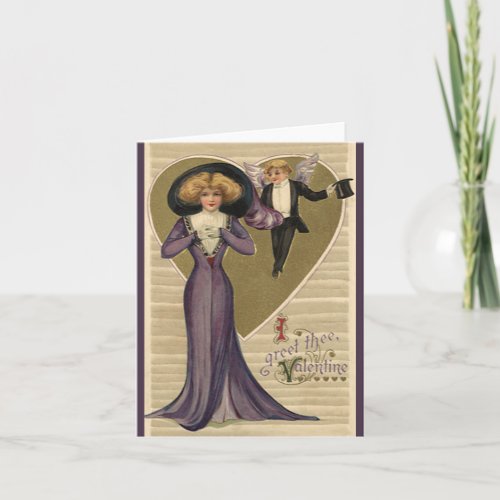 Vintage Victorian Valentines Day Lady in Purple Holiday Card