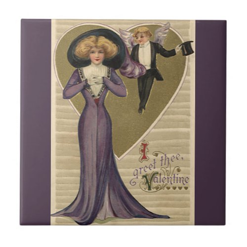 Vintage Victorian Valentines Day Lady in Purple Tile