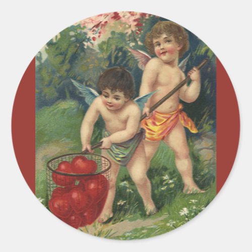 Vintage Victorian Valentines Day Loves Offering Classic Round Sticker