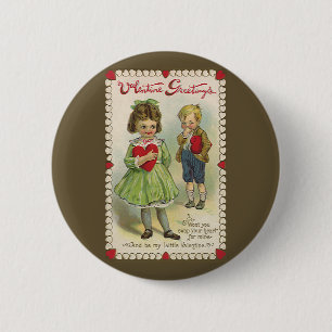 Vintage Victorian Valentine's Day, Shy Children Button