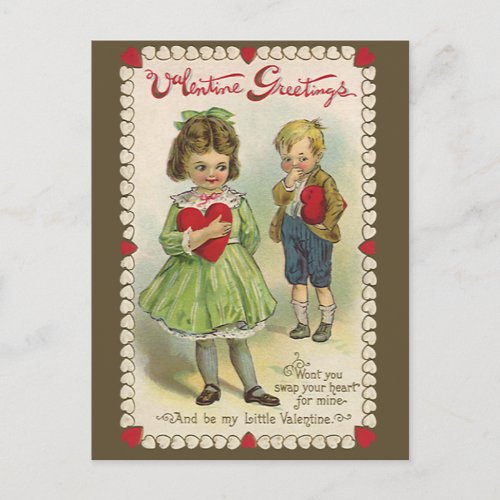 Vintage Victorian Valentines Day Shy Children Holiday Postcard