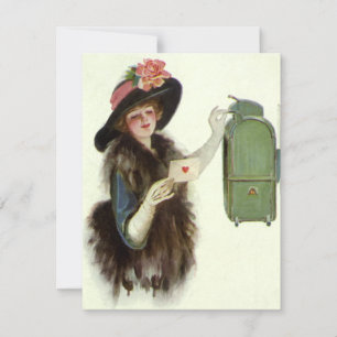 Vintage Victorian Valentines Day Woman Love Letter Holiday Card