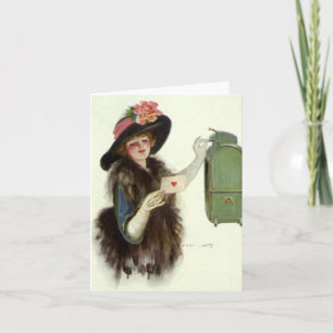Vintage Victorian Valentines Day Woman Love Letter Holiday Card