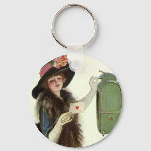 Vintage Victorian Valentines Day Woman Love Letter Keychain