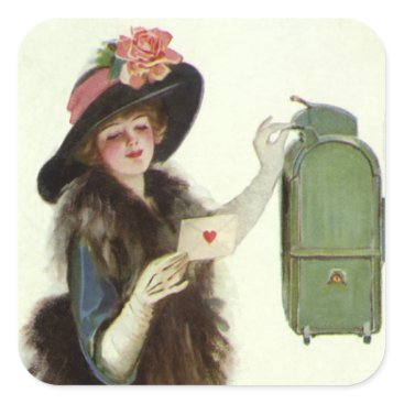 Vintage Victorian Valentines Day Woman Love Letter Square Sticker