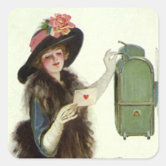 Vintage Victorian Valentines Day Woman Love Letter Square Sticker