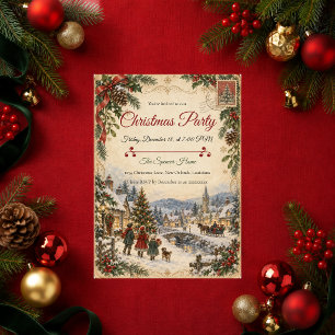 Vintage Victorian Village Christmas Party Invitation