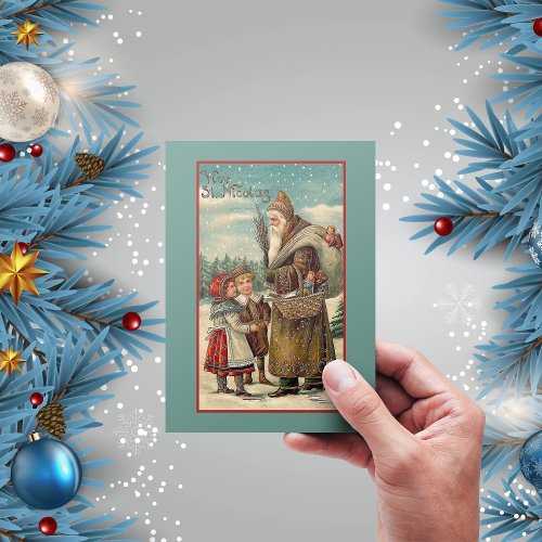Vintage Victorian Vive Nicolas Boy Girl Christmas Holiday Card