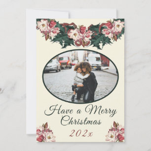Vintage victorian WatercoWatercolor floral photo Holiday Card