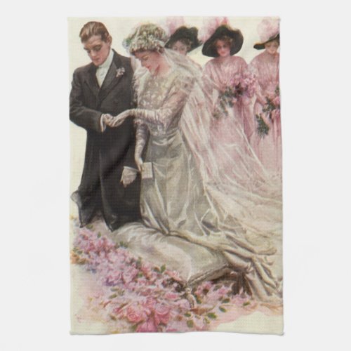 Vintage Victorian Wedding Ceremony Bride and Groom Kitchen Towel