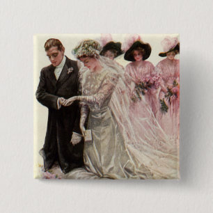 Vintage Victorian Wedding Ceremony Bride and Groom Pinback Button