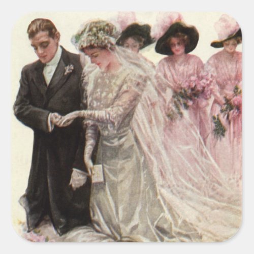 Vintage Victorian Wedding Ceremony Bride and Groom Square Sticker