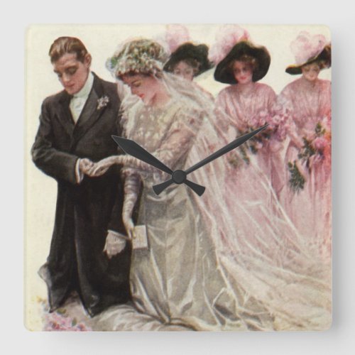 Vintage Victorian Wedding Ceremony Bride and Groom Square Wall Clock