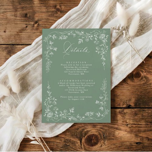 Vintage Victorian Wedding Details Sage Green Enclosure Card