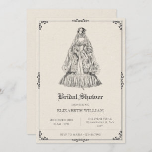 Vintage victorian wedding dress bridal shower invitation