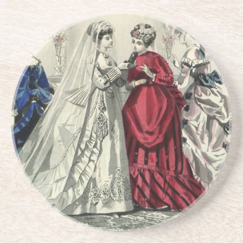 Vintage Victorian Wedding Party Bridal Portrait Drink Coaster