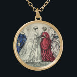 Vintage Victorian Wedding Party Bridal Portrait Gold Plated Necklace<br><div class="desc">Vintage illustration Victorian love and romance wedding image featuring the bride in her traditional wedding gown with veil getting ready for the wedding with her mother,  the maid of honor and her bridesmaids.</div>