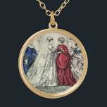 Vintage Victorian Wedding Party Bridal Portrait Gold Plated Necklace<br><div class="desc">Vintage illustration Victorian love and romance wedding image featuring the bride in her traditional wedding gown with veil getting ready for the wedding with her mother,  the maid of honor and her bridesmaids.</div>