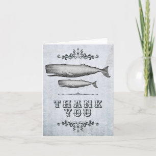 Vintage Victorian Whale Mom and Calf Beach Letterpress Thank You Card
