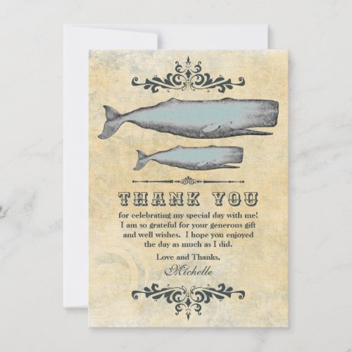 Vintage Victorian Whale Mom and Calf Beach Thank You Card
