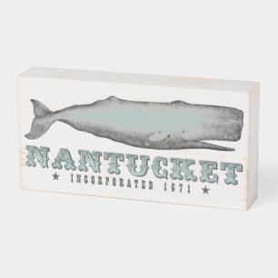 Vintage Victorian Whale Nantucket MA Inc 1671 Wooden Box Sign