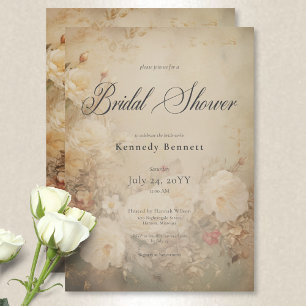Vintage Victorian White Roses Bridal Shower Invitation