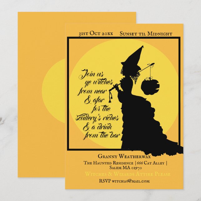 Vintage Victorian Witch Poetic Halloween Party Invitation (Front/Back)