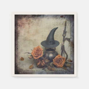 Vintage Victorian Witch Pumpkin Roses Napkins