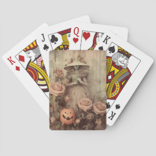 Vintage Victorian Witch Pumpkin Roses Poker Cards