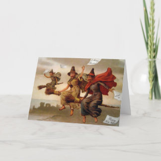 Vintage Victorian Witches Christmas Card