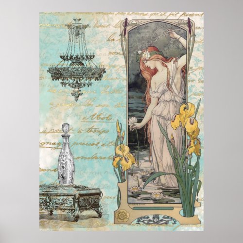  Vintage Victorian Woman Flowers Art Nouveau AR23 Poster