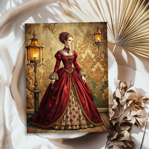 Vintage Victorian woman in red dress decoupage Tissue Paper