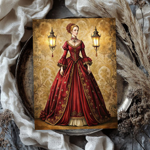 Vintage Victorian woman in red dress decoupage Tissue Paper