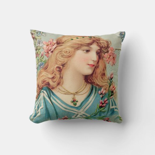 Vintage Victorian Woman Throw Pillow - Vintage Victorian  Woman Floral Romantic Throw Pillow