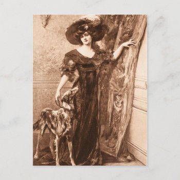 Vintage Victorian Woman W Greyhound Dog Template Postcard by SilverSpiral at Zazzle