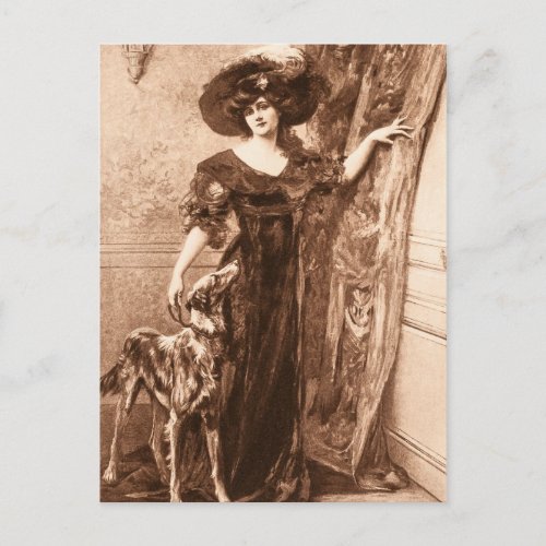 Vintage Victorian Woman w Greyhound Dog Template Postcard